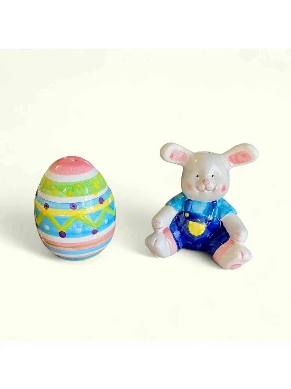 Easter Bunny and Egg Salt & Pepper Shaker Set, Vintage, Colorful & Fun!